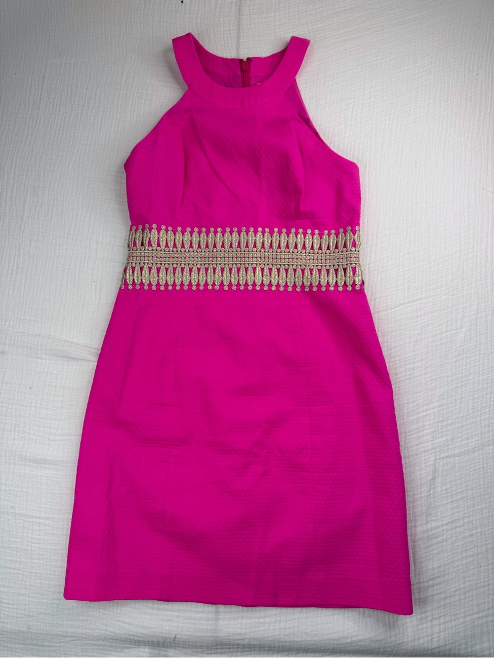 NWOT Lilly Pulitzer Hot Pink Halter Mini Dress with Gold Embellished Waist